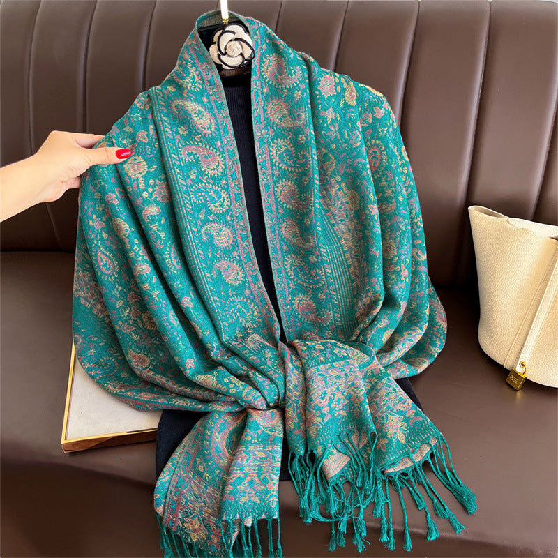 Jacquard scarf with fringes, 70x180 cm