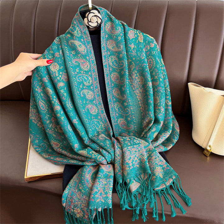 Jacquard scarf with fringes, 70x180 cm