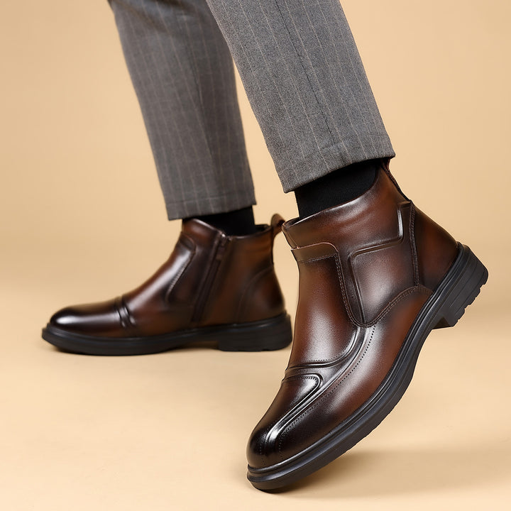 Men's winter boots, genuine leather, lambswool, zipper