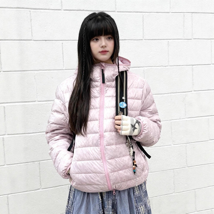Light down jacket with hood, 90% grey duck down