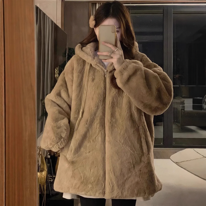 Casual lamb fleece hooded jacket for women
