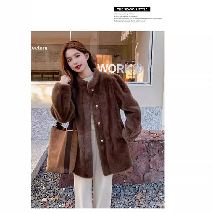 Fluffy faux fur coat in mink look