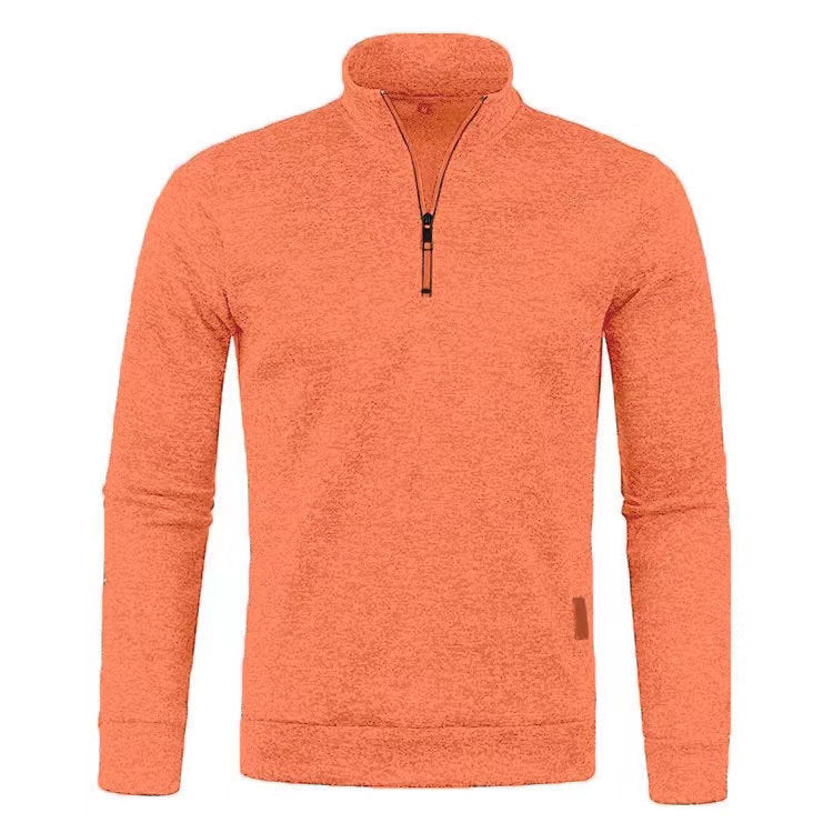 Men's knit sweater with stand-up collar and zipper