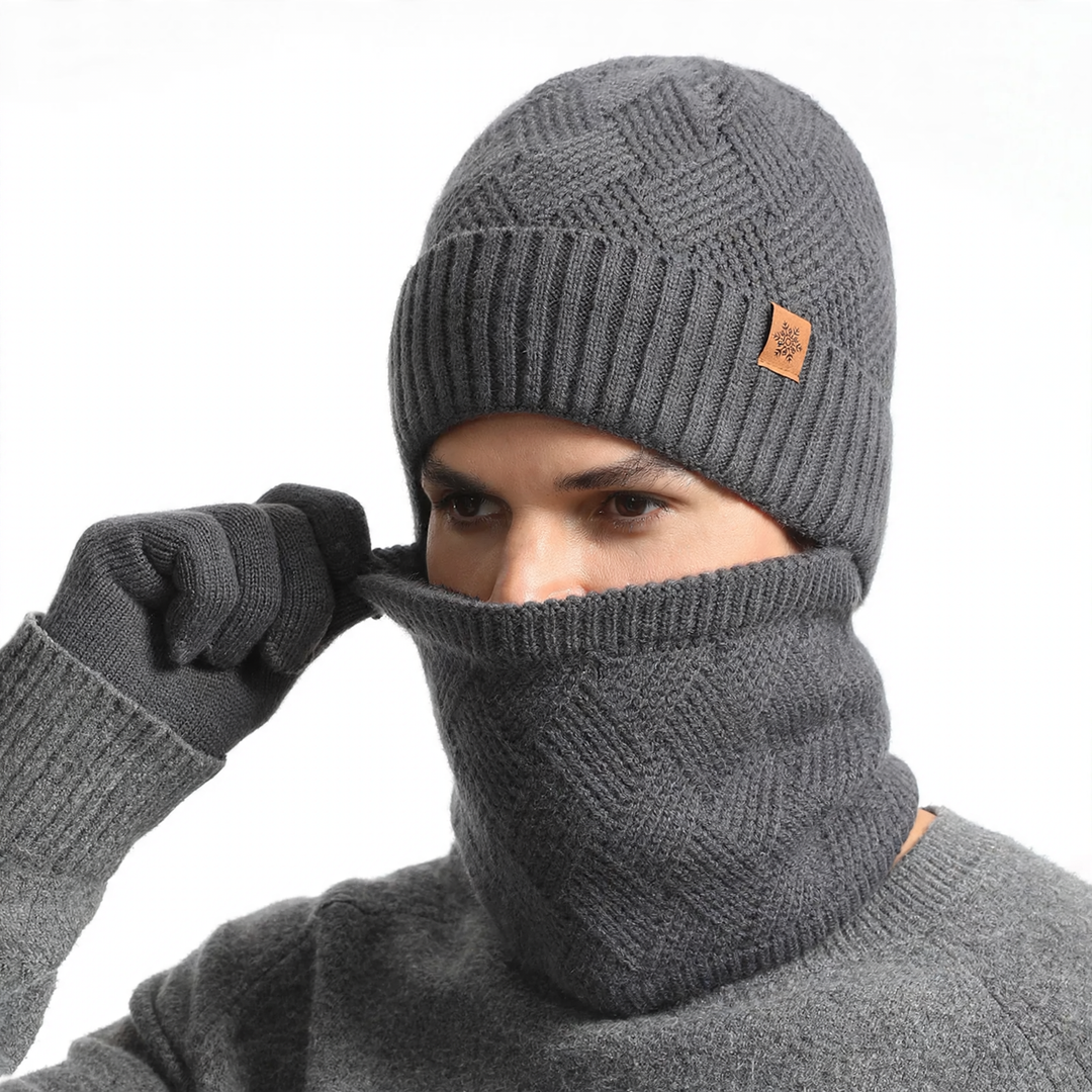 Men's Knit Set: Beanie, Scarf and Gloves, lined