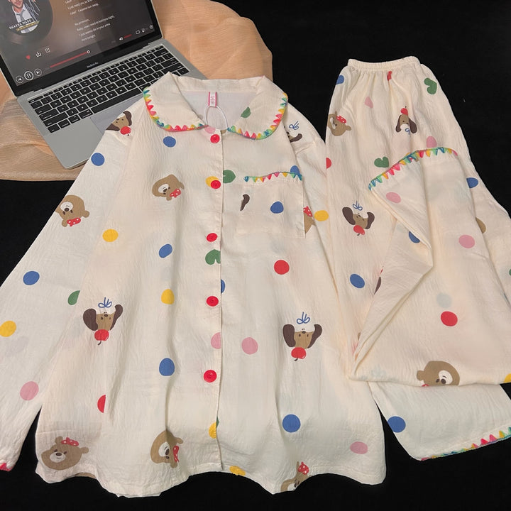 Women's Pajama Set, Cotton, Cartoon Motif, Notched Collar