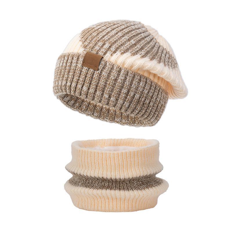 Women's Knit Beanie and Scarf Set, Lined, Two-Tone
