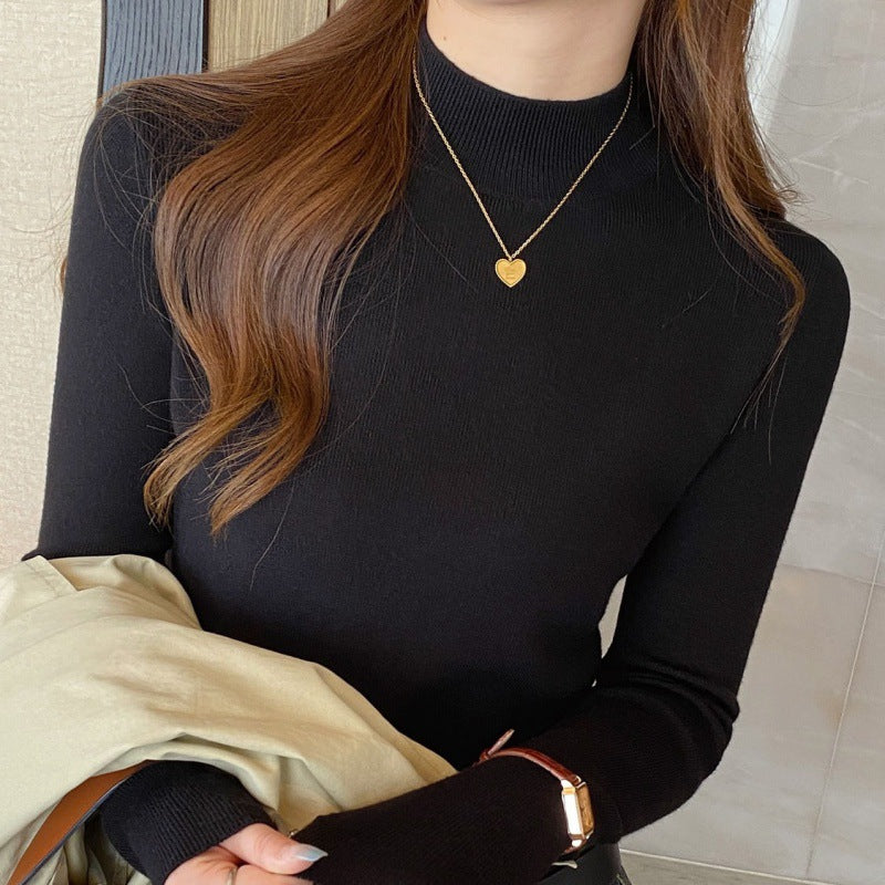 Women’s knitted sweater, stand-up collar, fitted
