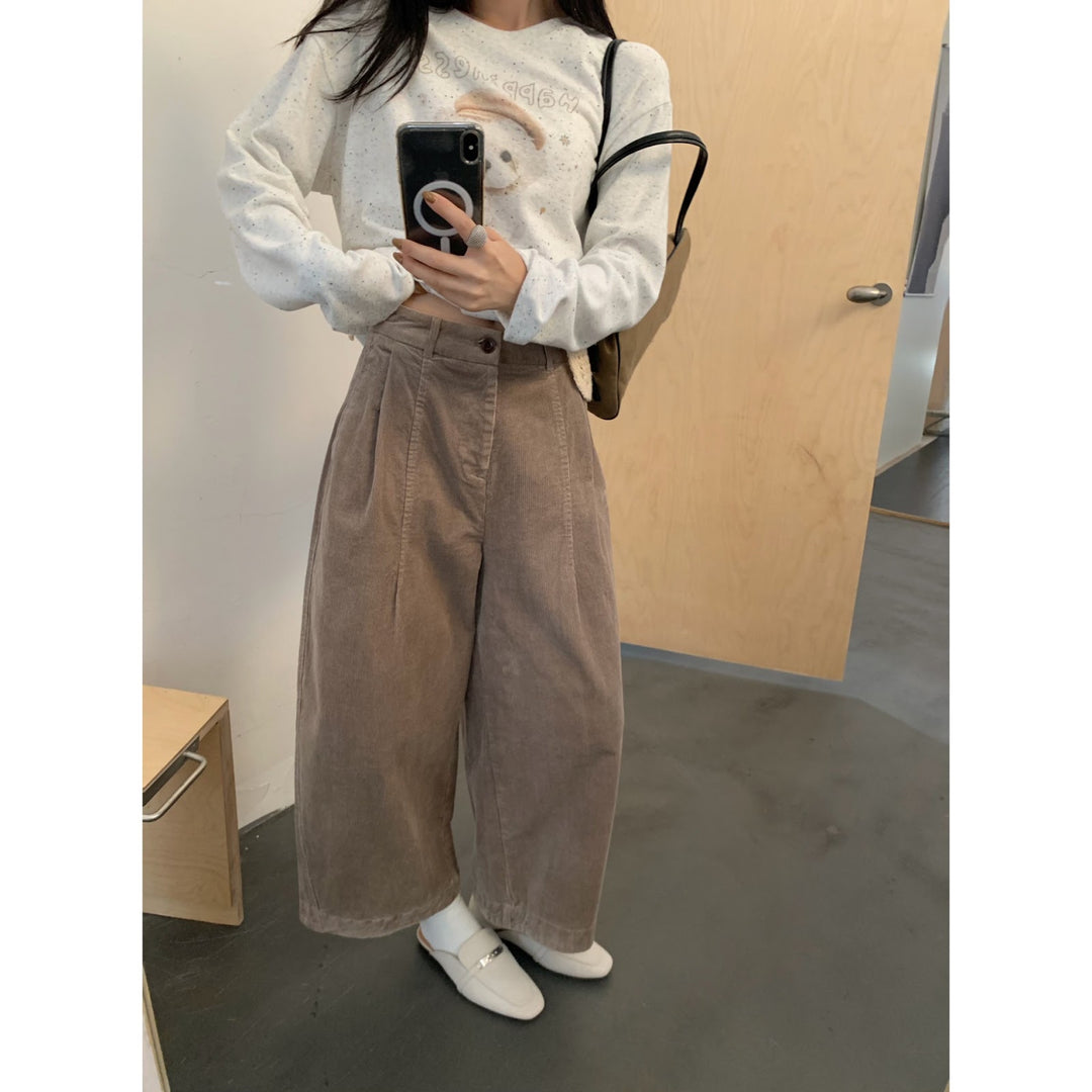 Cord Culottes for Women, High Waist, 7/8 Length