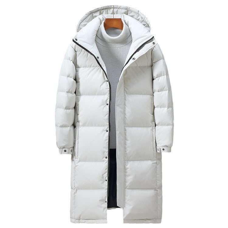 Long men's down coat, windproof, knee-length