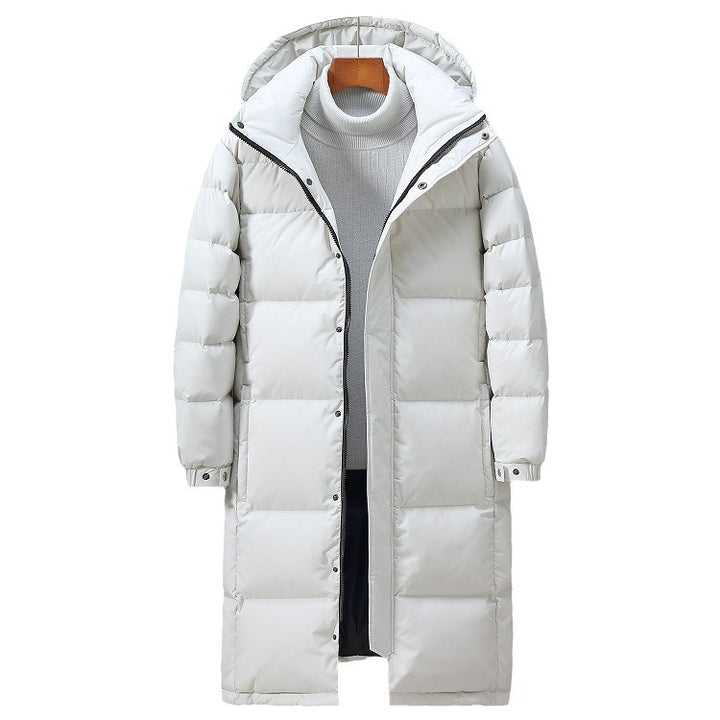 Long men's down coat, windproof, knee-length