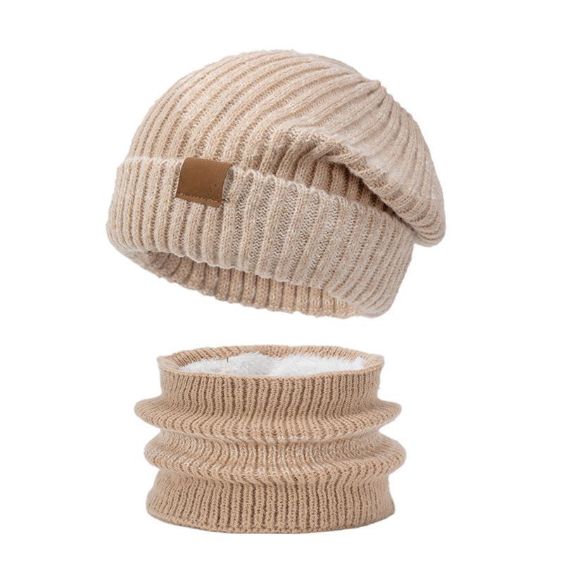 Women's Knit Beanie and Scarf Set, Lined, Two-Tone