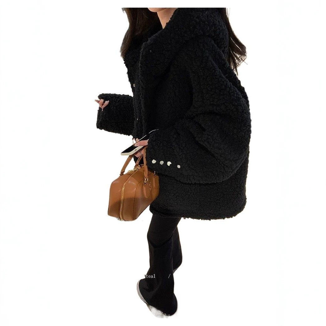Sheepskin coat with hood, lined