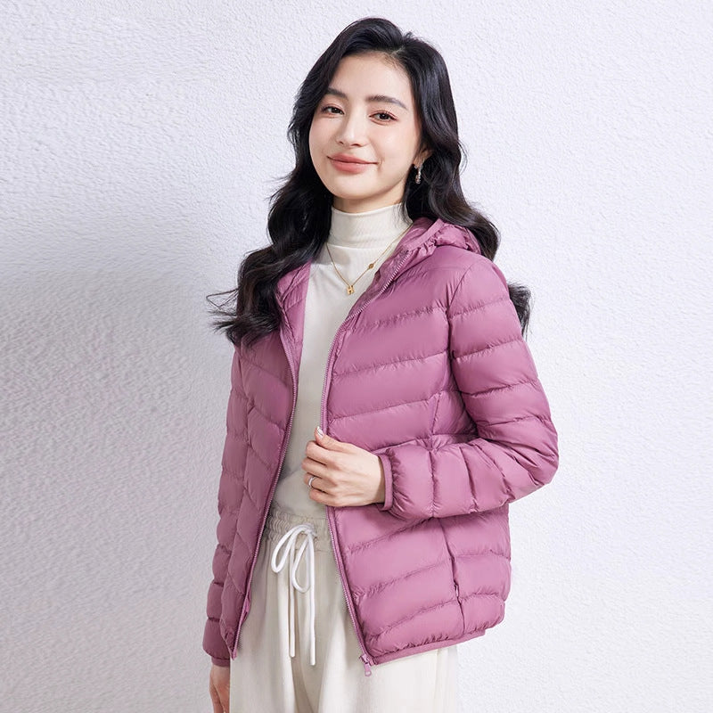 Light down jacket with hood for women