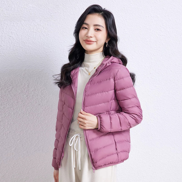Light down jacket with hood for women