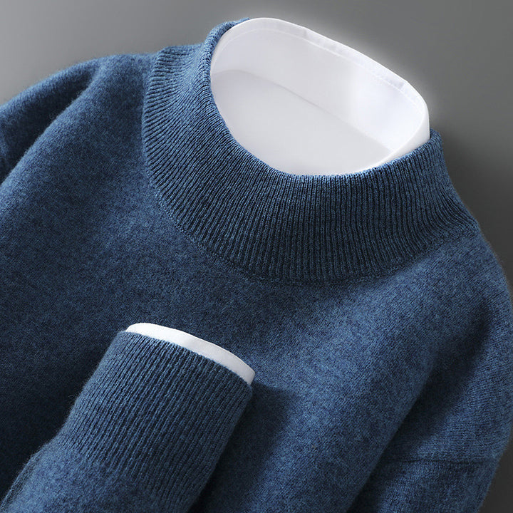 Men's wool sweater with stand-up collar, 100% wool