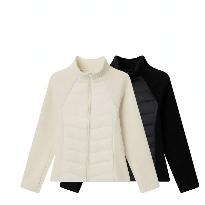 Light women's padded jacket, tailored, with stand-up collar