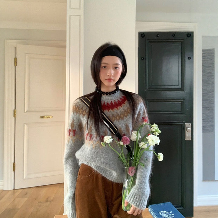 Mohair knit sweater with Fair Isle pattern