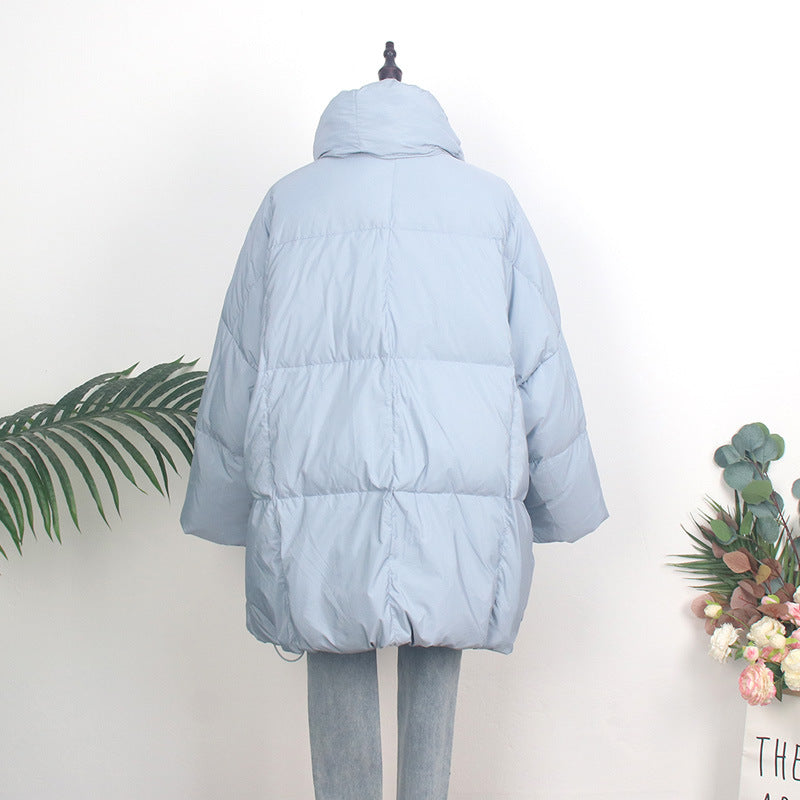 Women's down coat with scarf, mid-length, loose fit