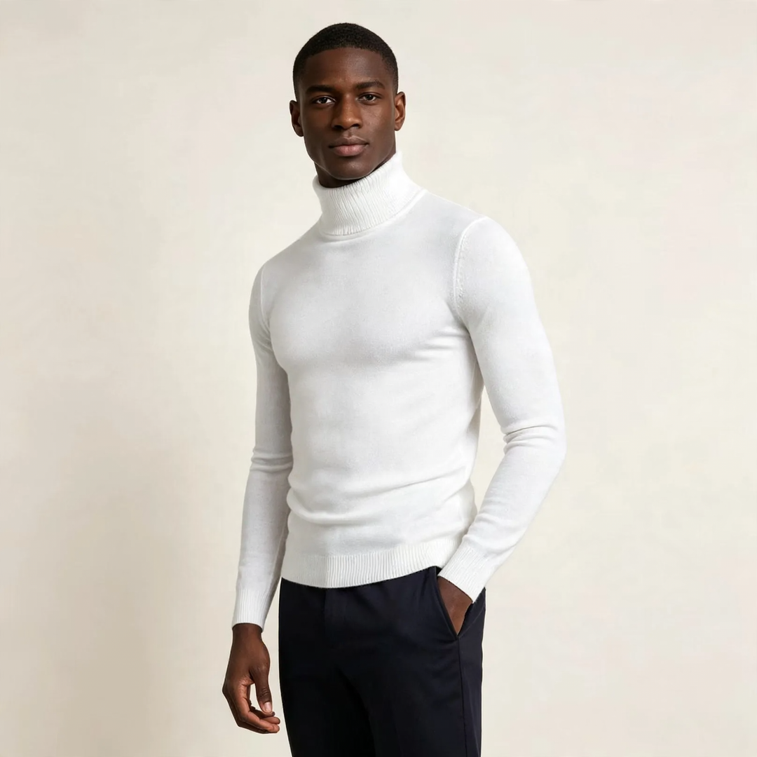 Men's turtleneck sweater, slim fit, elastic