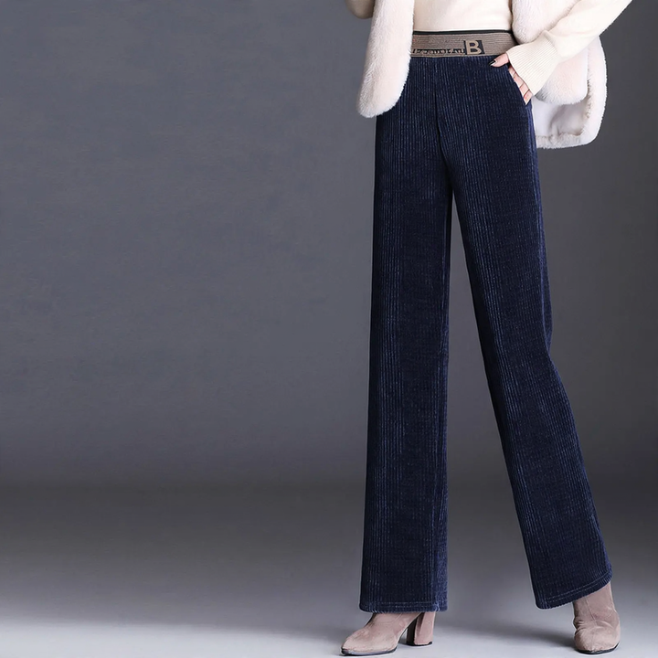 Padded women's corduroy pants with high waistband