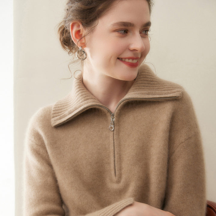 Women's cashmere pullover with zipper