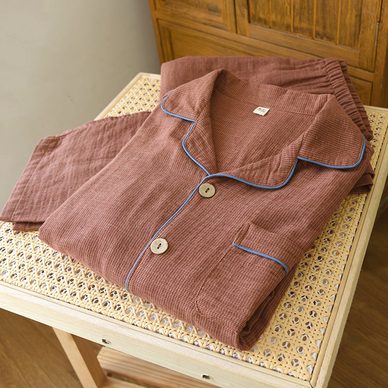 Men's house suit made of cotton double gauze, long-sleeved