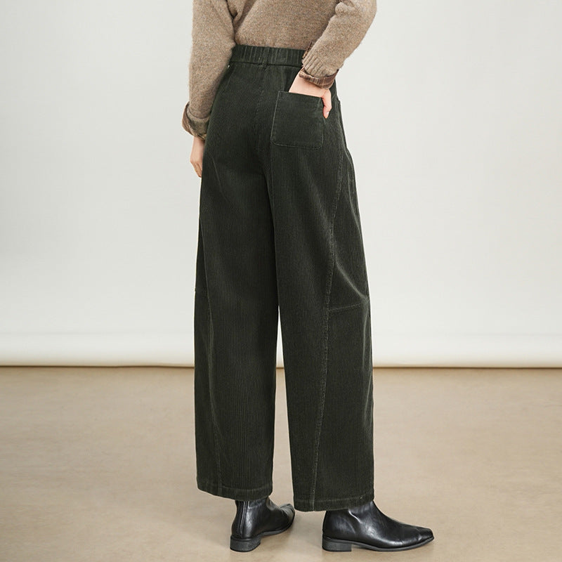 Women’s corduroy pants with a high waistband, straight-cut