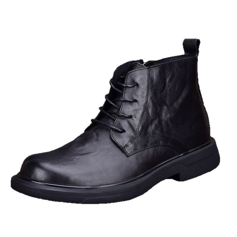 Padded men's leather boots for winter