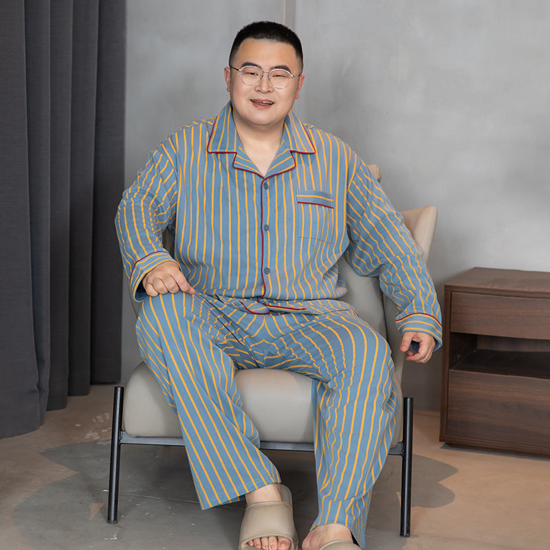 Men's Pajama Set, Cotton, with Lapels, Plus Sizes