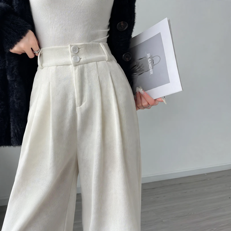 Padded chenille suit pants with wide leg