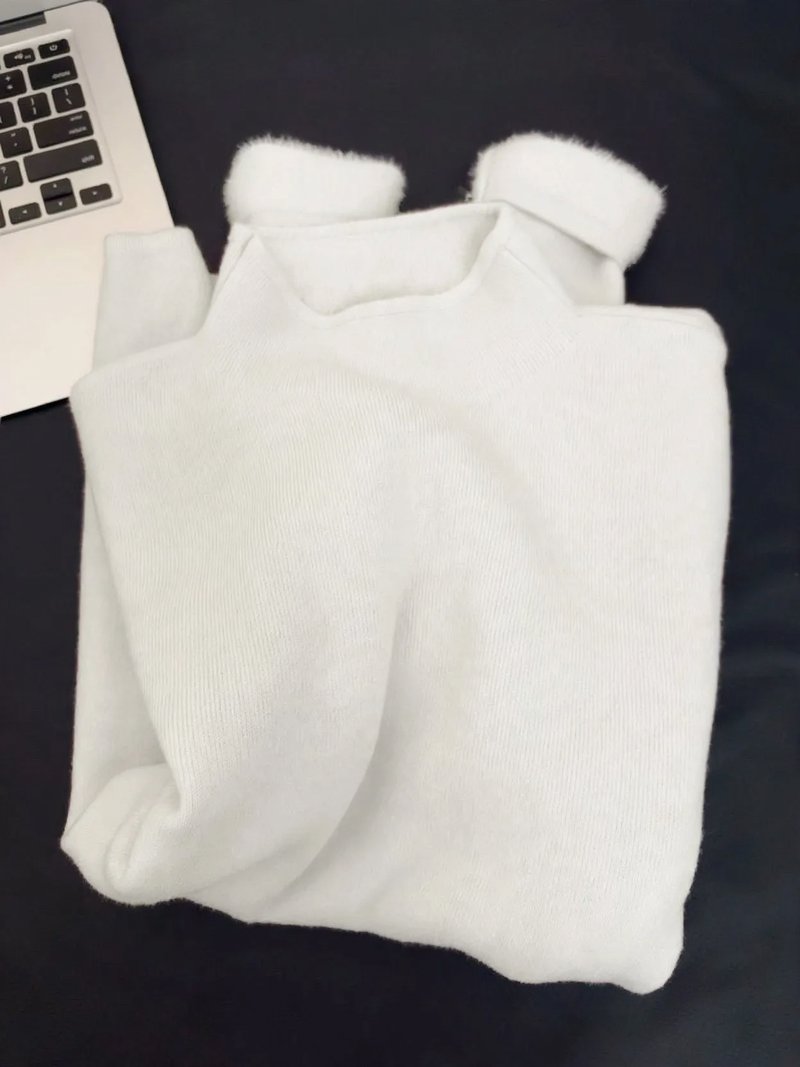 Simple women's pullover with stand-up collar, lined