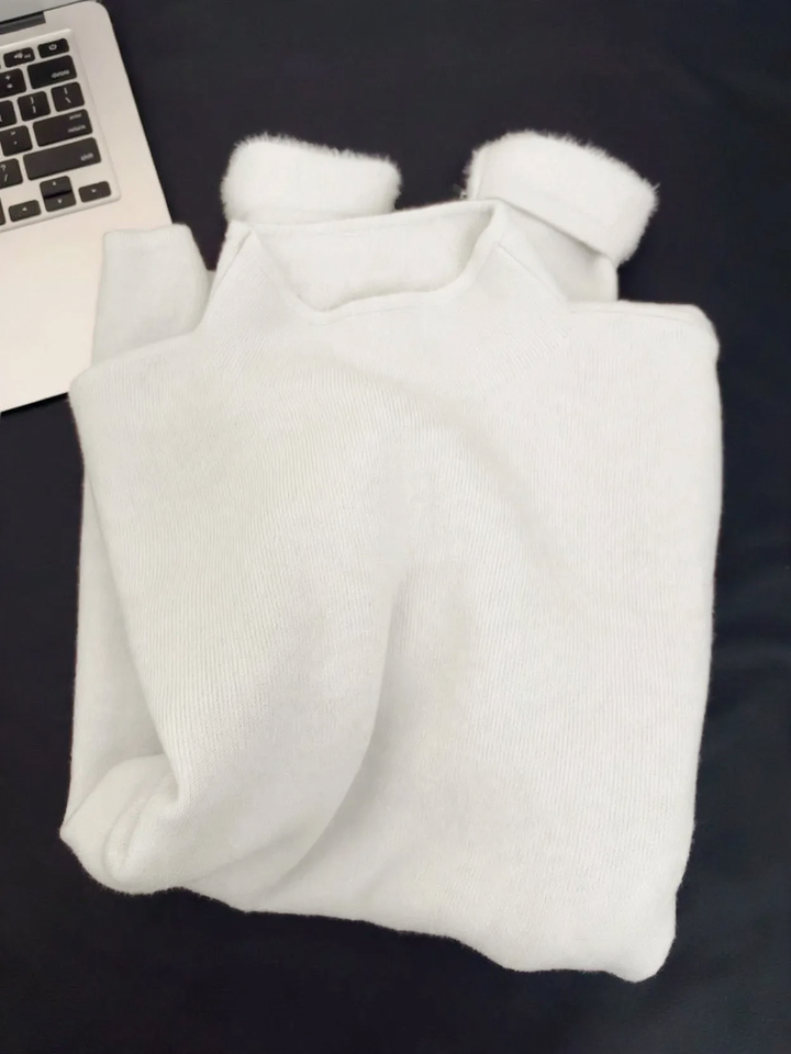 Simple women's pullover with stand-up collar, lined