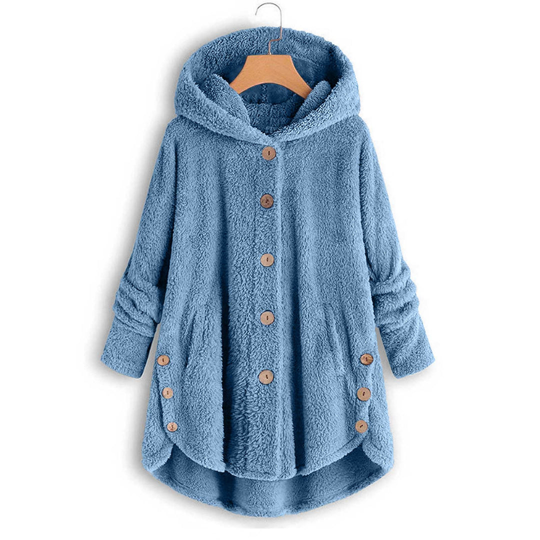 Ladies plush jacket with button placket, asymmetrical
