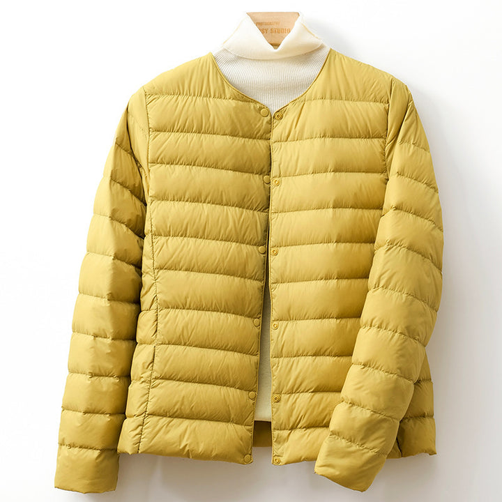 Lightweight, short down jacket as a base layer