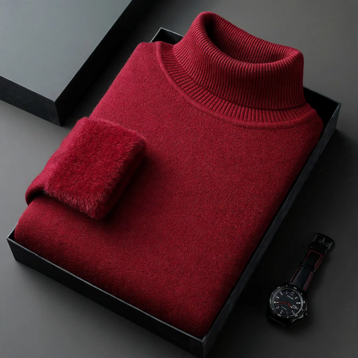 Men's knitted sweater with roll neck and wool blend