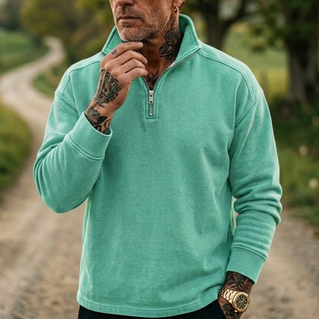 Men's Denim Sweatshirt with 1/4 Zipper