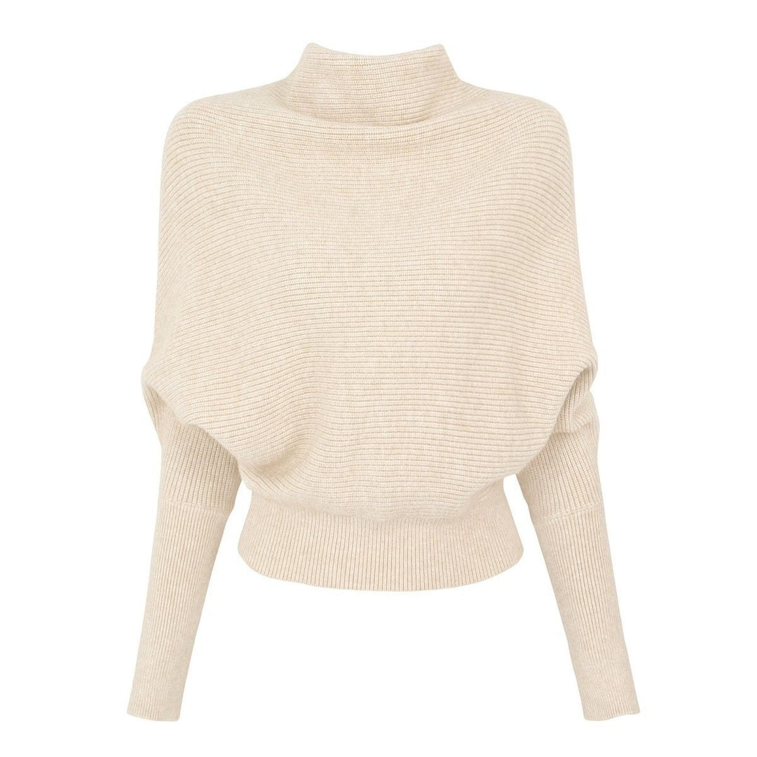 Women's knit sweater with turtleneck and bat sleeves