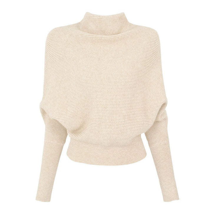 Women's knit sweater with turtleneck and bat sleeves