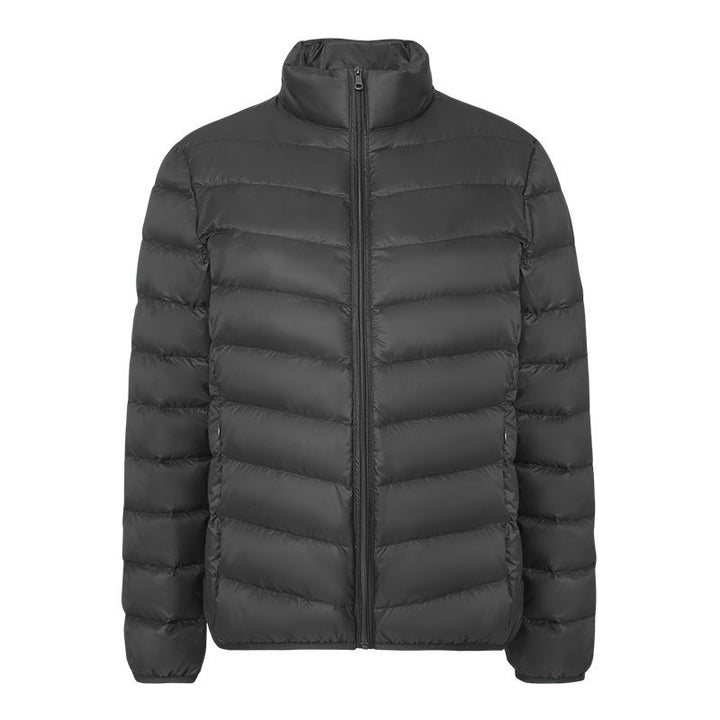 Light women's down jacket with stand-up collar