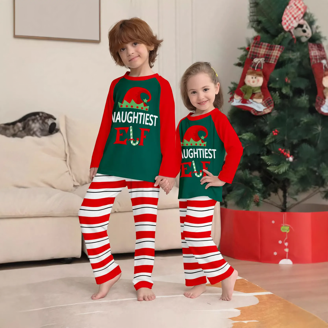 Family pajamas set, festive design, striped