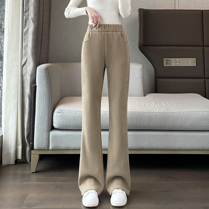 Women's corduroy flared pants, lined, autumn and winter