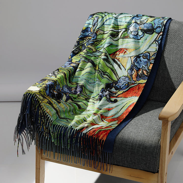 Women's scarf with art cashmere feel and art print, 70x180 cm
