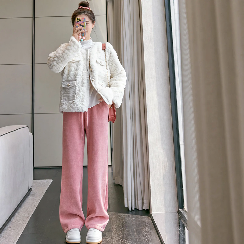 Chenille-Cord-Wide-Pants with High Waist