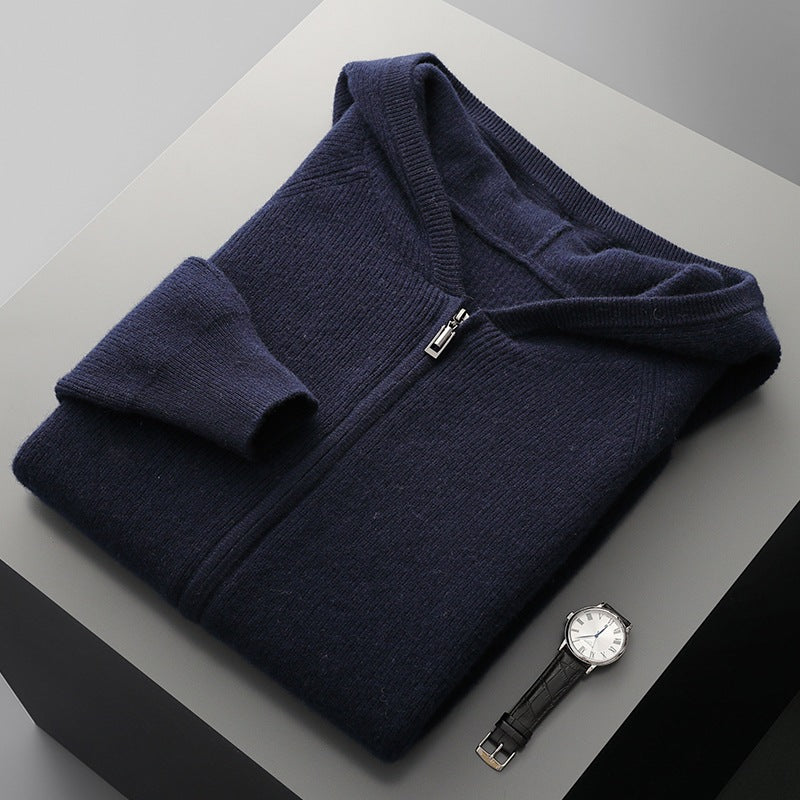 Men's cashmere hoodie cardigan, thick