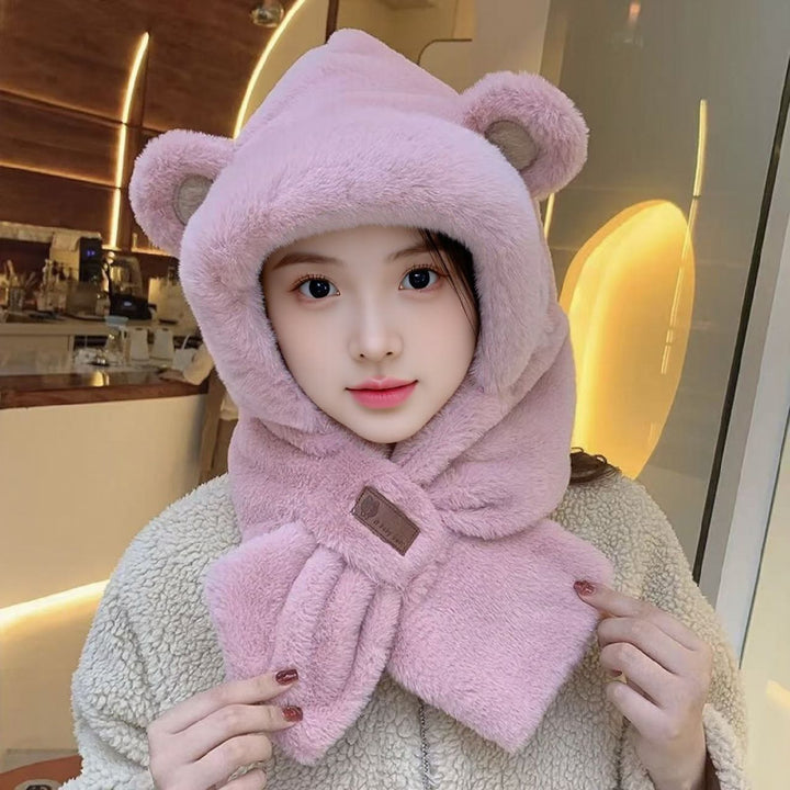 Cozy hooded hat with integrated scarf