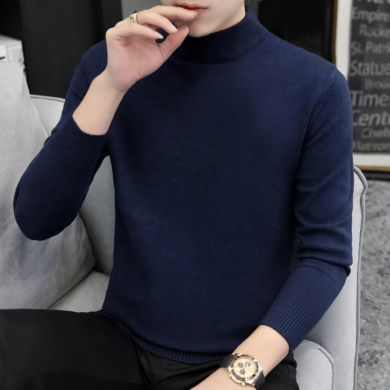 Men's knit sweater with half collar, heat insulating