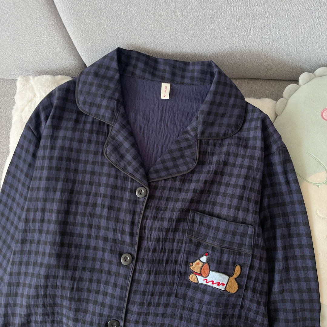 Women's house suit, long sleeve, cotton blend, embroidered