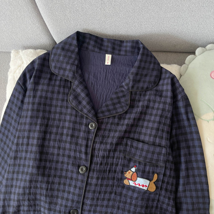Women's house suit, long sleeve, cotton blend, embroidered