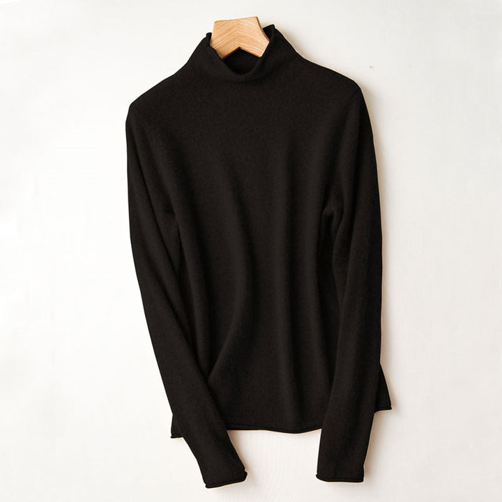 Wool pullover with rolled hem and stand-up collar