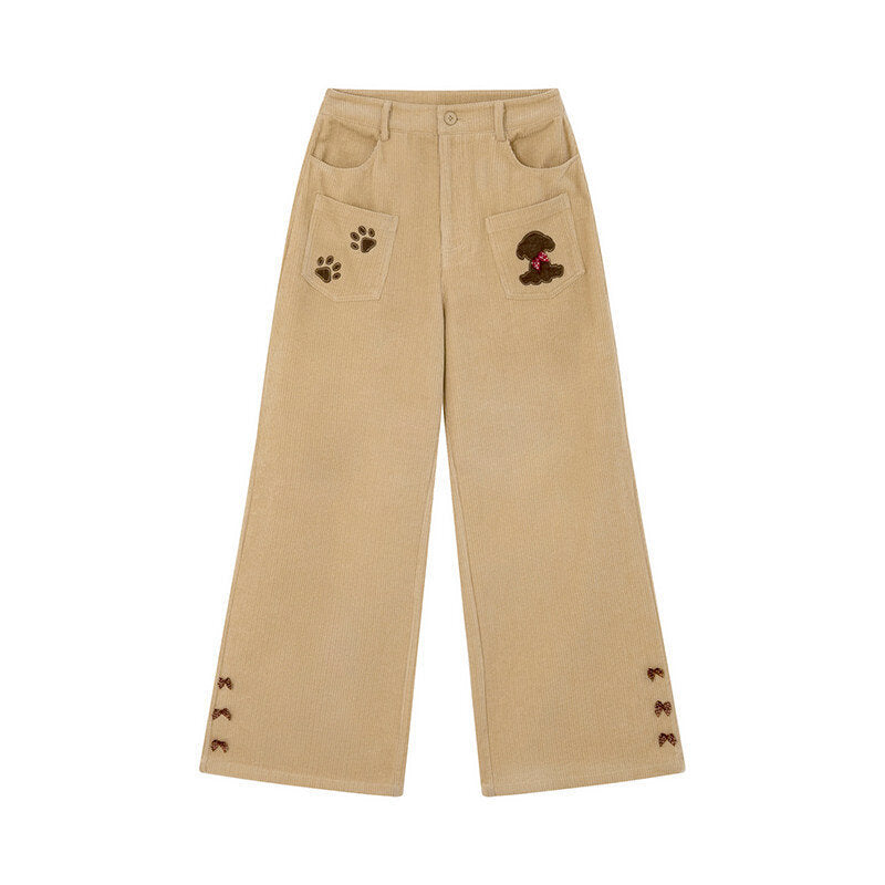 Kord-wide trousers with bear embroidery